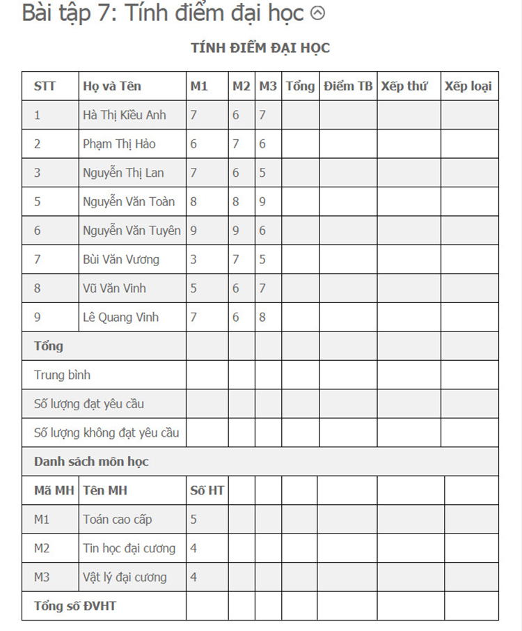 Bài tập excel nâng cao 7