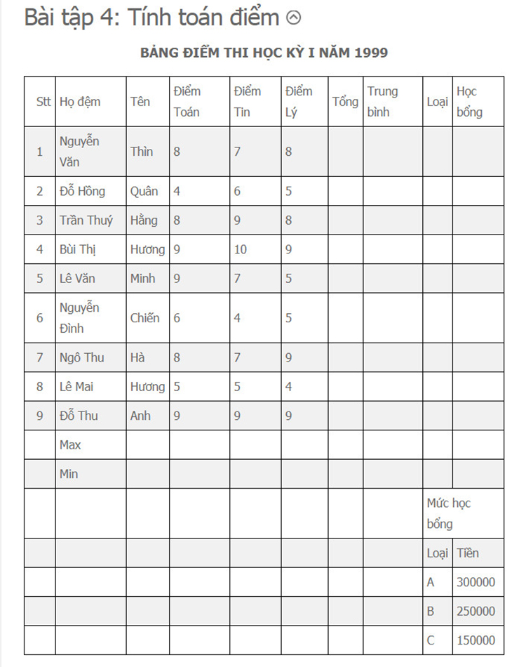 Bài tập excel nâng cao 4