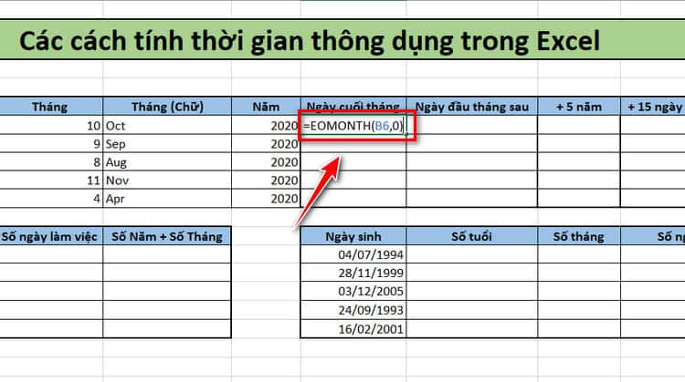 Tính ngày cuối tháng, đầu tháng sau