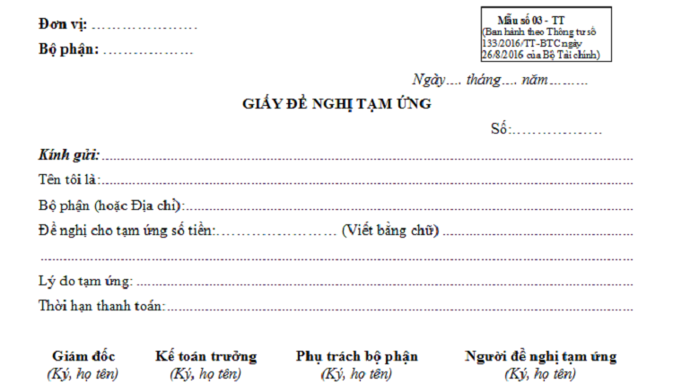 Mẫu đề nghị tạm ứng theo hợp đồng chi tiết chuẩn xác nhất