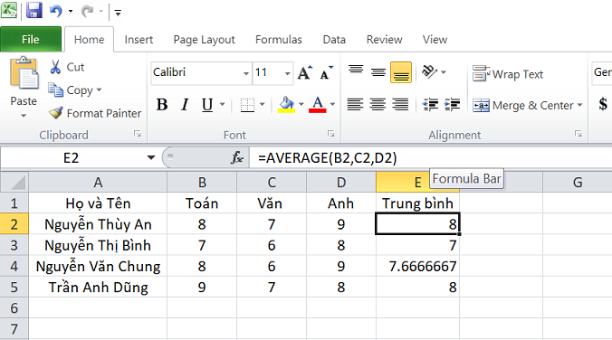 Hướng dẫn cách tính trung bình bằng hàm Average trong Excel nhanh chóng