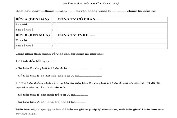 Tổng hợp các biên bản cấn trừ công nợ mà kế toán nên biết