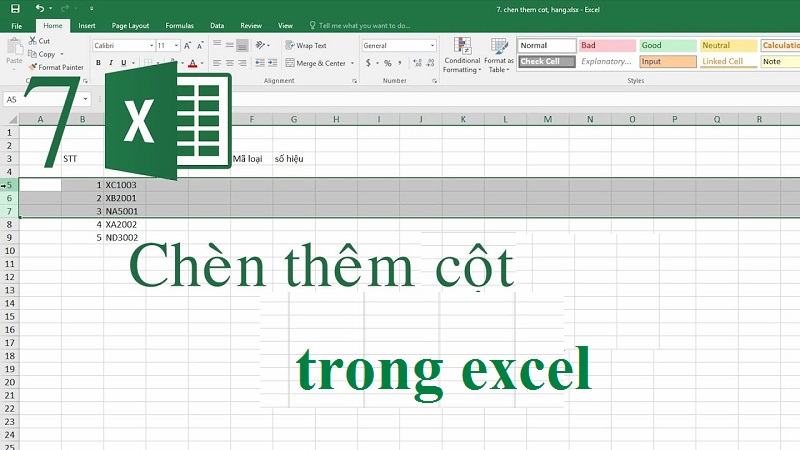 Cách chèn thêm cột trong Excel