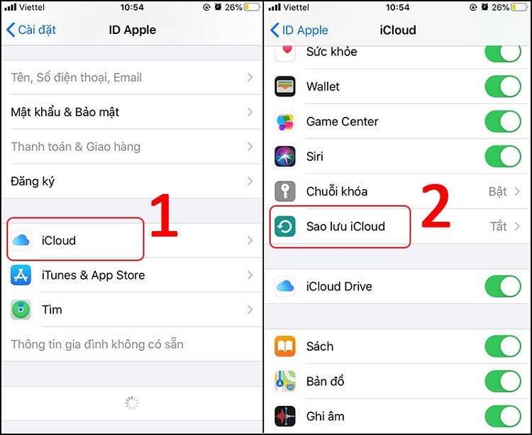 sao lưu icloud