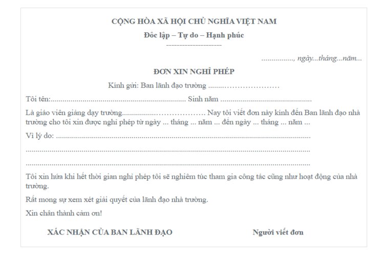 Tổng hợp các mẫu đơn xin nghỉ phép của giáo viên mới nhất